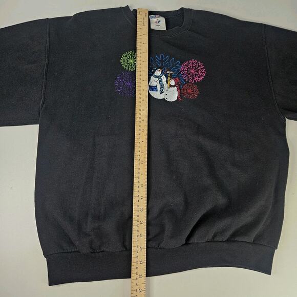Vintage Christmas Holiday Sweatshirt Adult Large Snowman Winter Black Crewneck - Picture 6 of 6